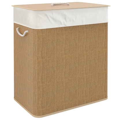 Cesto de ropa doble de bambú de 100 L con tapa