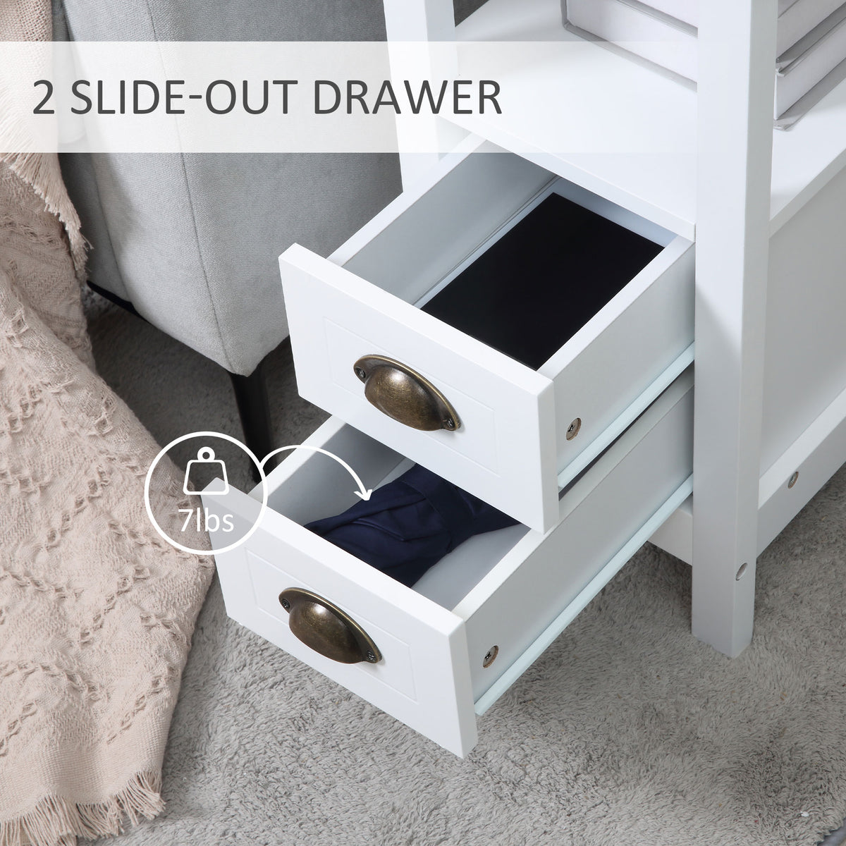 Slim End Table with 2 Drawers and Shelf
