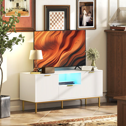 Modern TV Stand with RGB LED Lighting and Storage