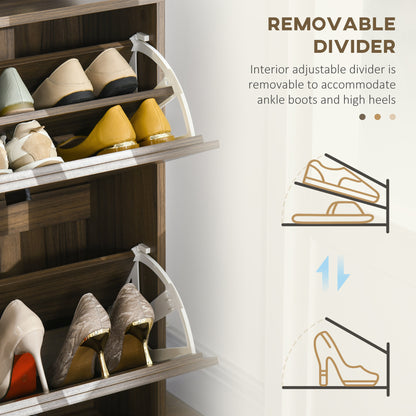 Narrow shoe storage cabinet with two flip drawers