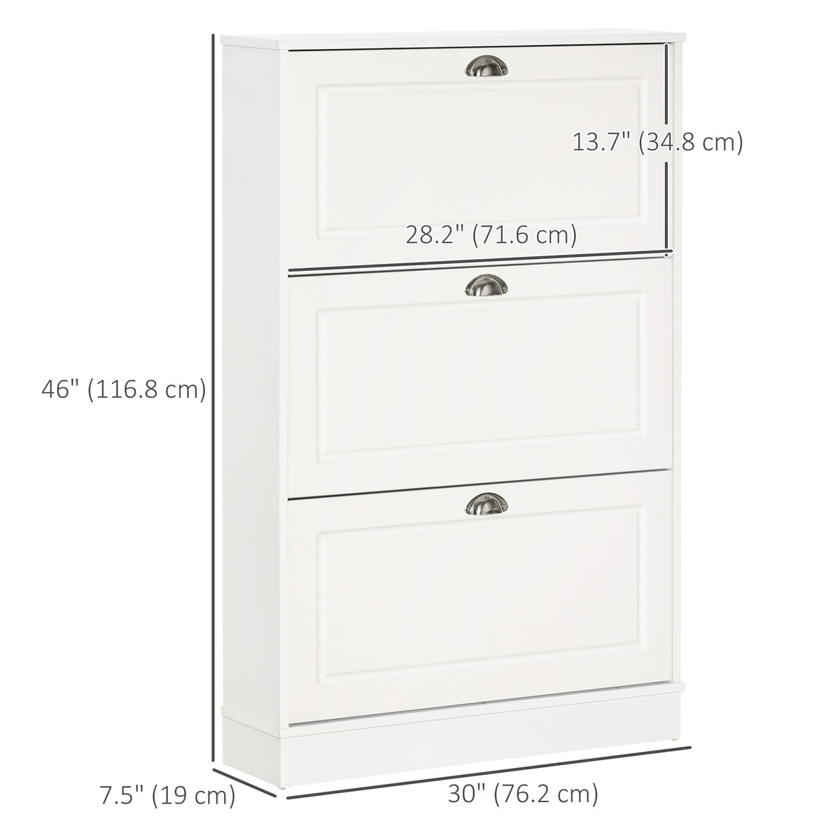 Narrow shoe cabinet with 3 flip drawers