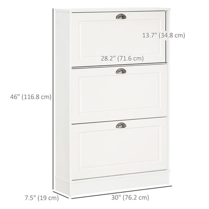 Narrow shoe cabinet with 3 flip drawers
