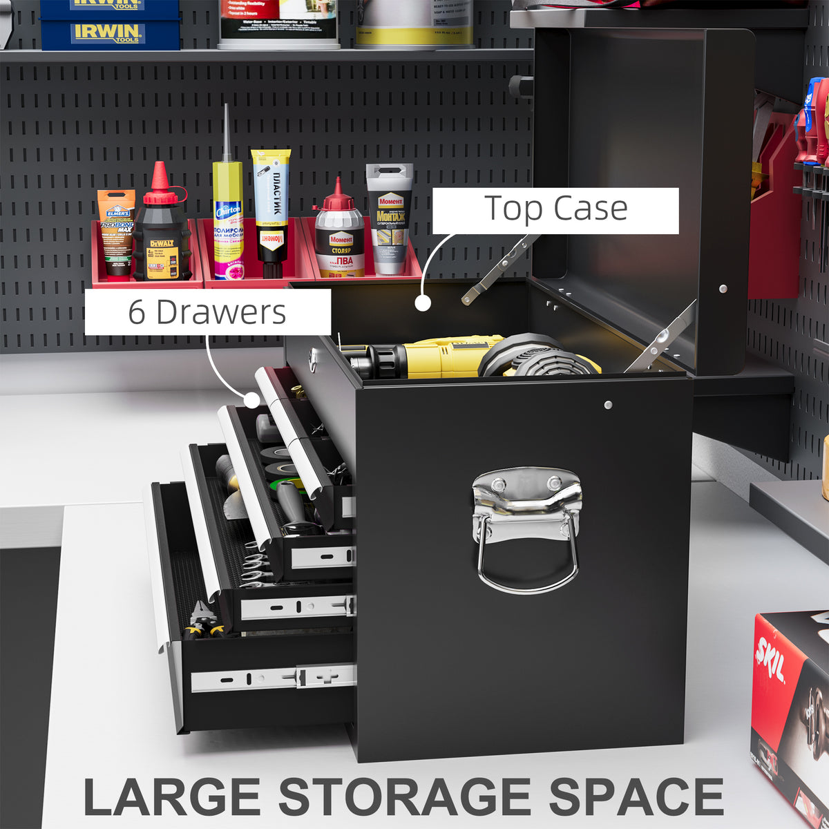 6 Drawer Portable Metal Tool Box