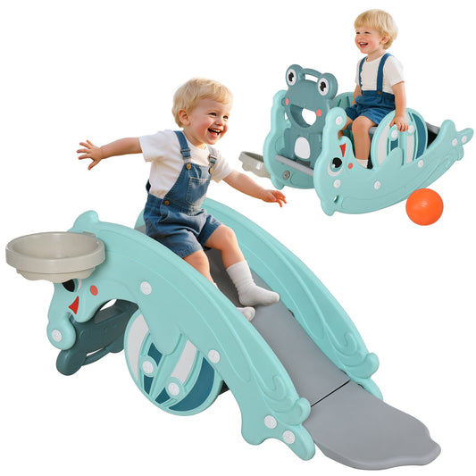 3-in-1 Rocking Horse Slide Basketball Hoop Activity Toy