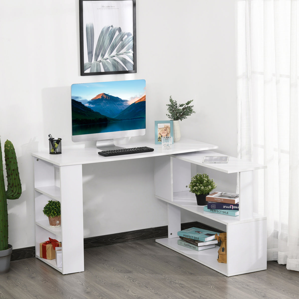 L-Shaped Desk 360° Rotating with Storage