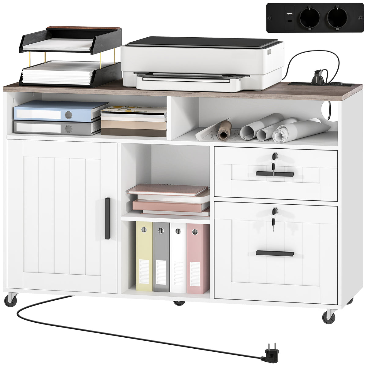 Mobile Printer Cabinet with Charging Station