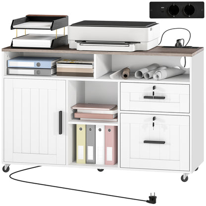 Mobile Printer Cabinet with Charging Station