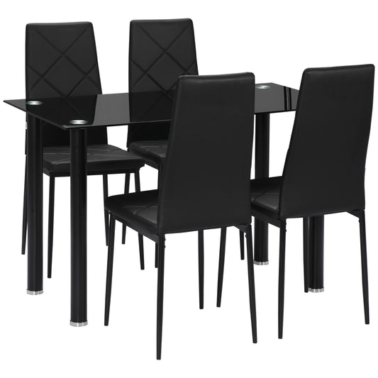 Modern glass and steel dining table set for 4 people
