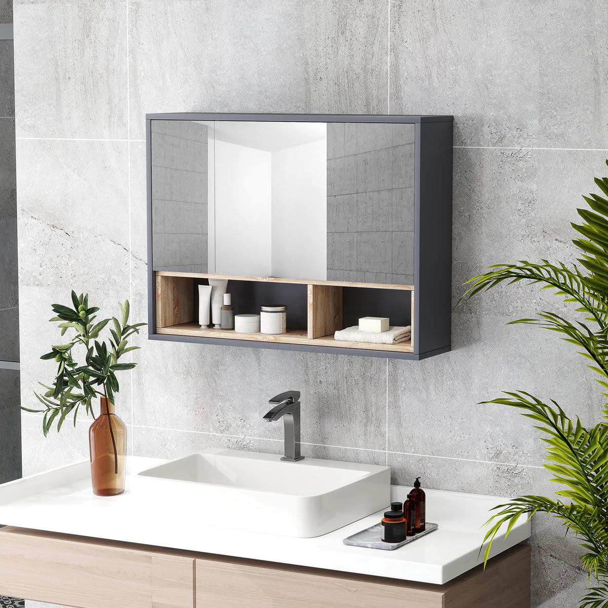 Wall mounted bathroom medicine cabinet with mirror