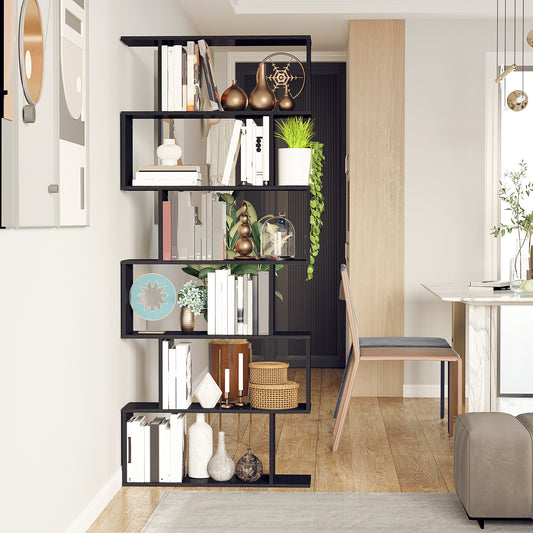 Modern S-Shape 6-Shelf Bookcase