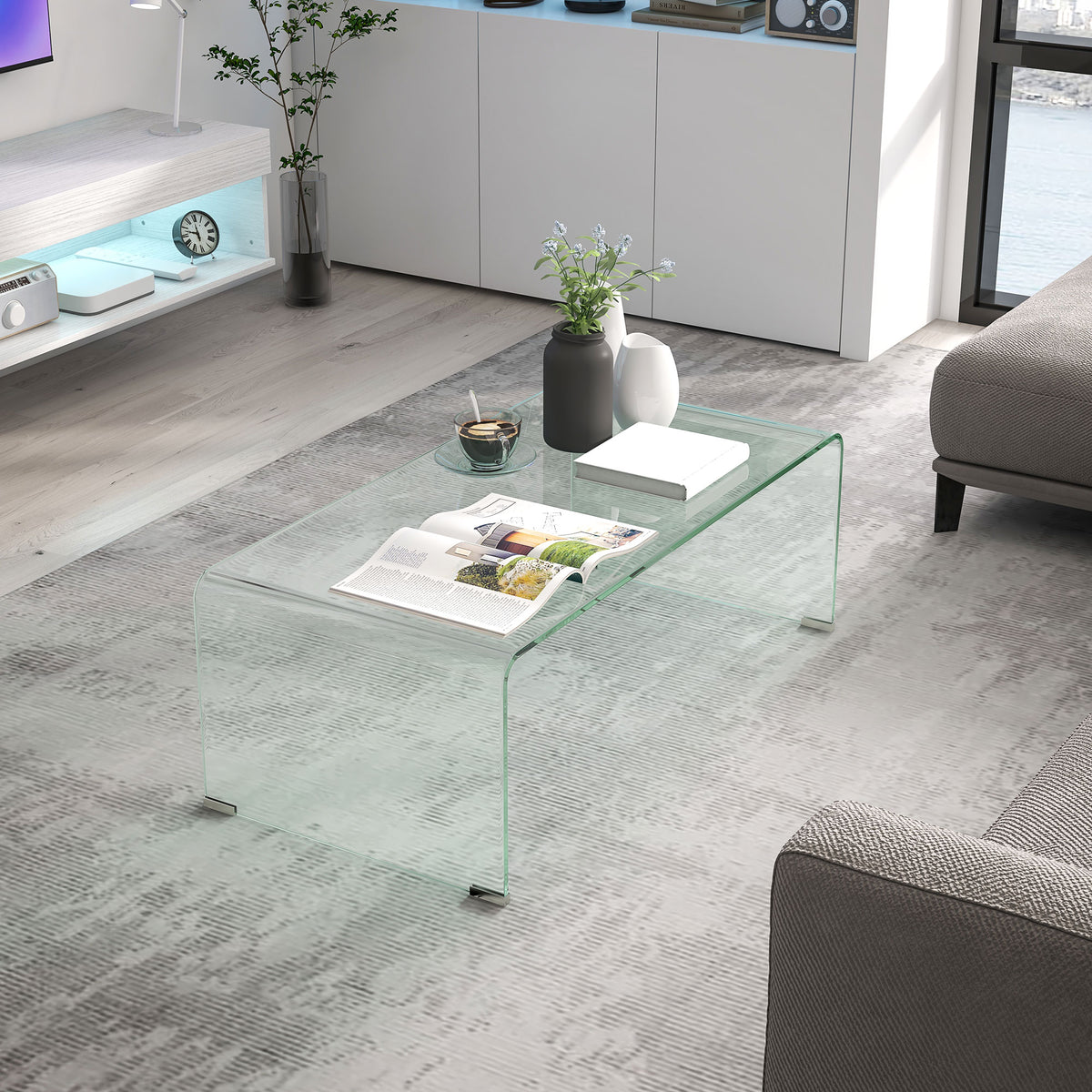 Mesa de centro rectangular de vidrio templado para sala de estar
