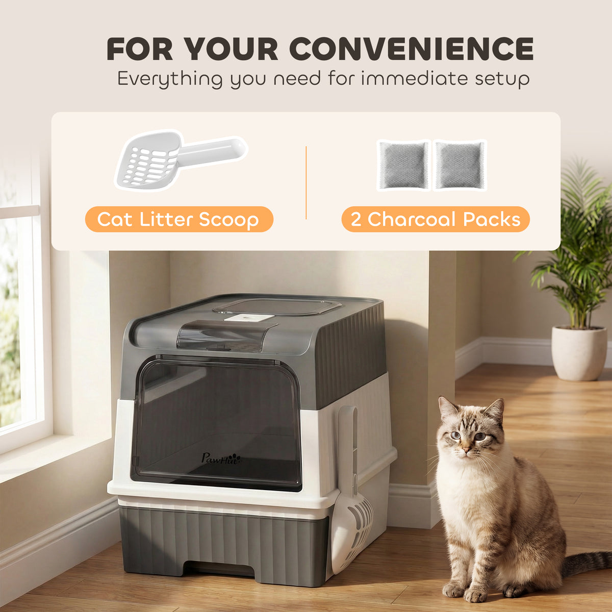 Enclosed Cat Litter Box with Lid and Drawer