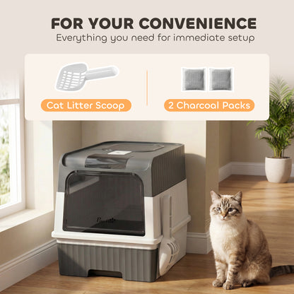 Enclosed Cat Litter Box with Lid and Drawer