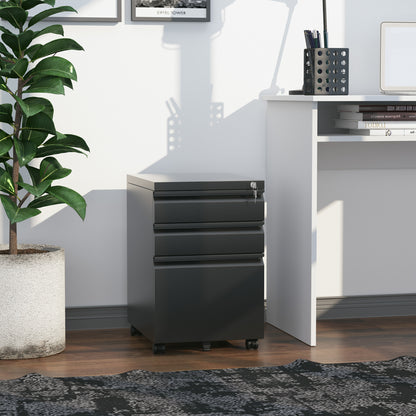 Mobile filing cabinet 3 drawer lockable steel
