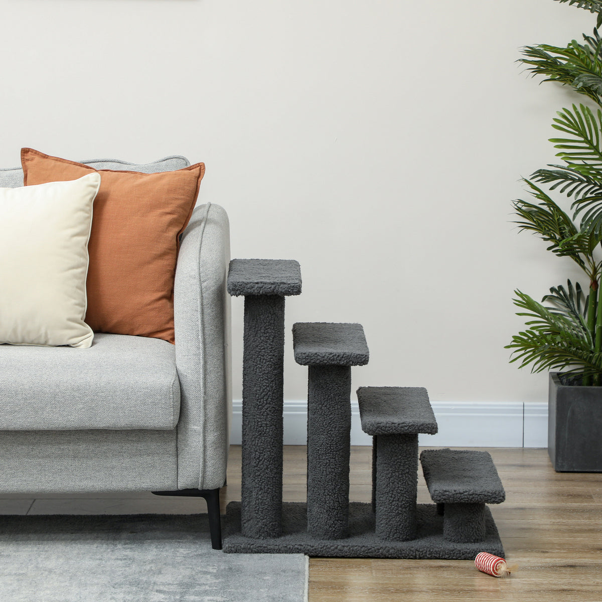 Cat Stairs 4-Step with Scratching Post — Dark Grey