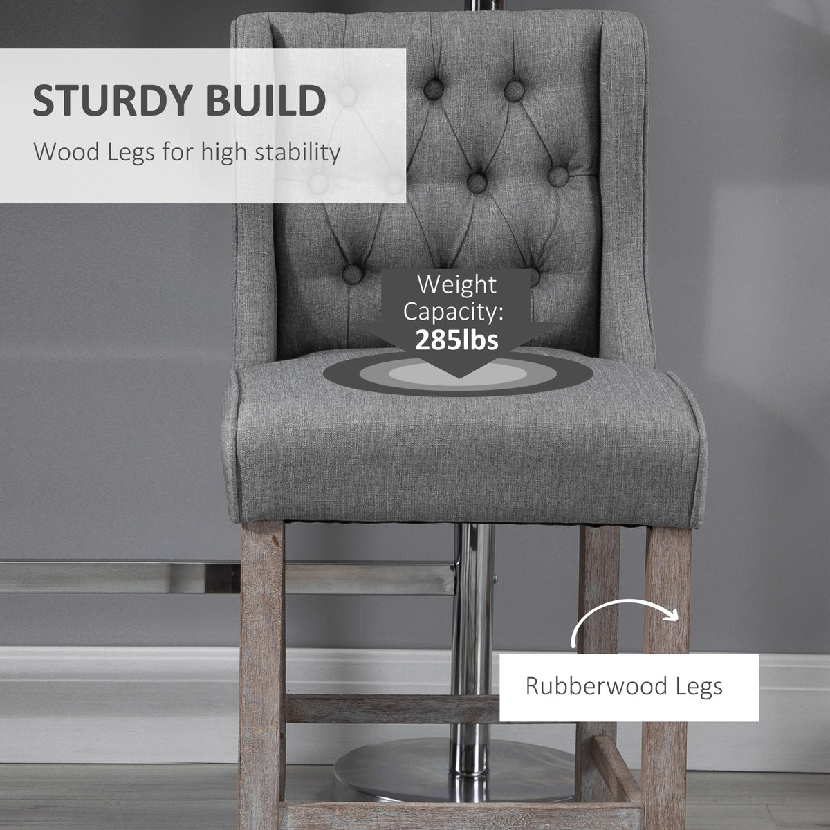 Set of 2 Button Tufted Bar Stools Counter Height