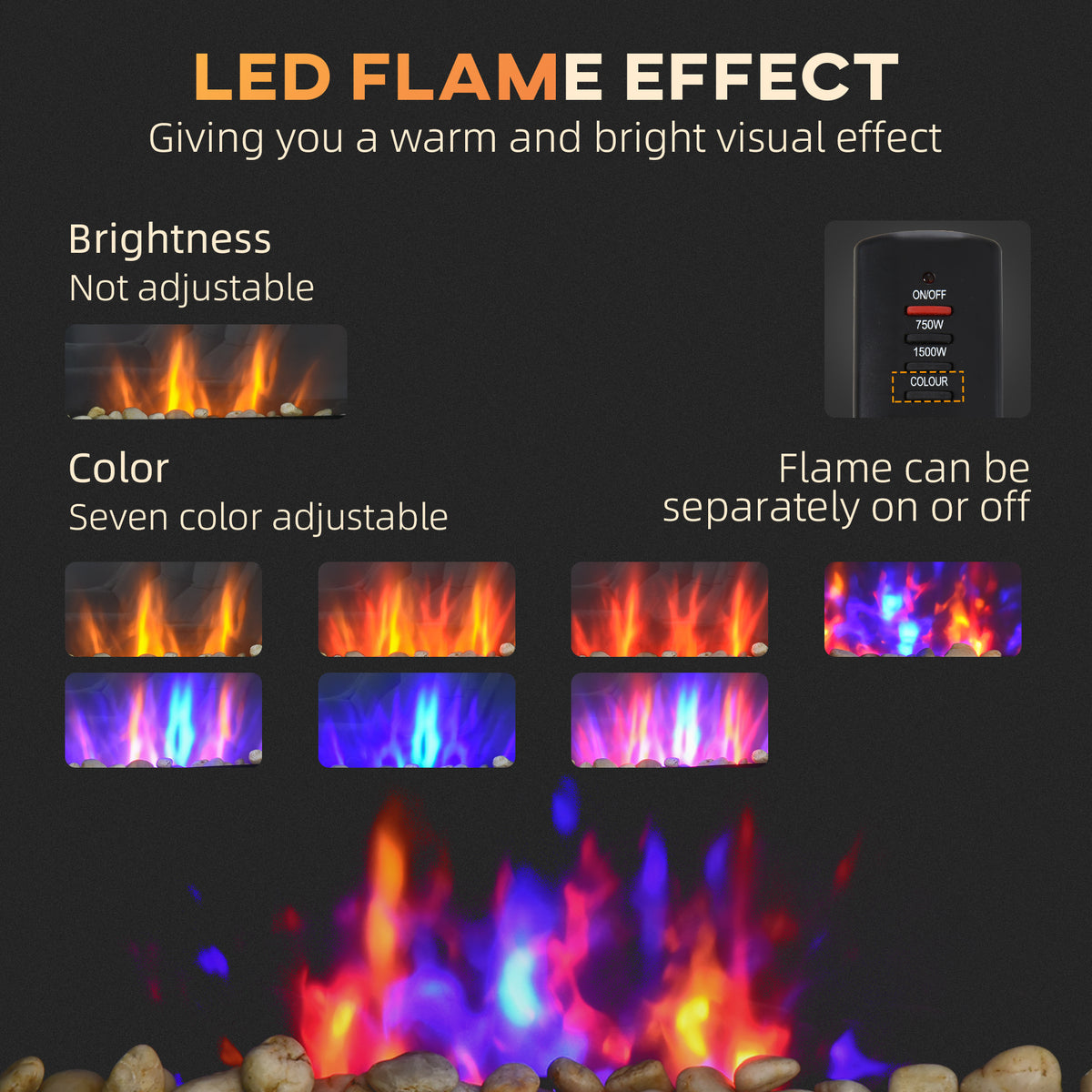 Wall-Mount Electric Fireplace LED 7-Color 28.5 in