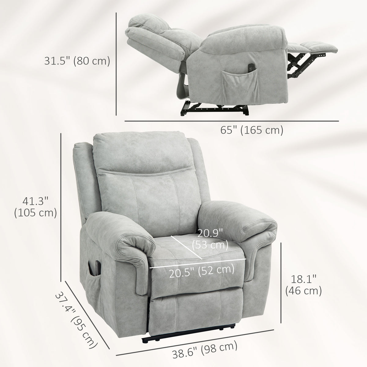 Manual Recliner Chair with Vibration Massage and Side Pockets