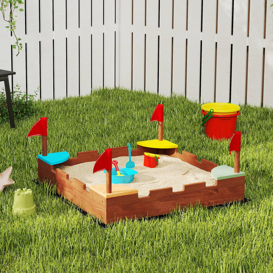 Kids Wooden Sandbox with Flags and Corner Seating