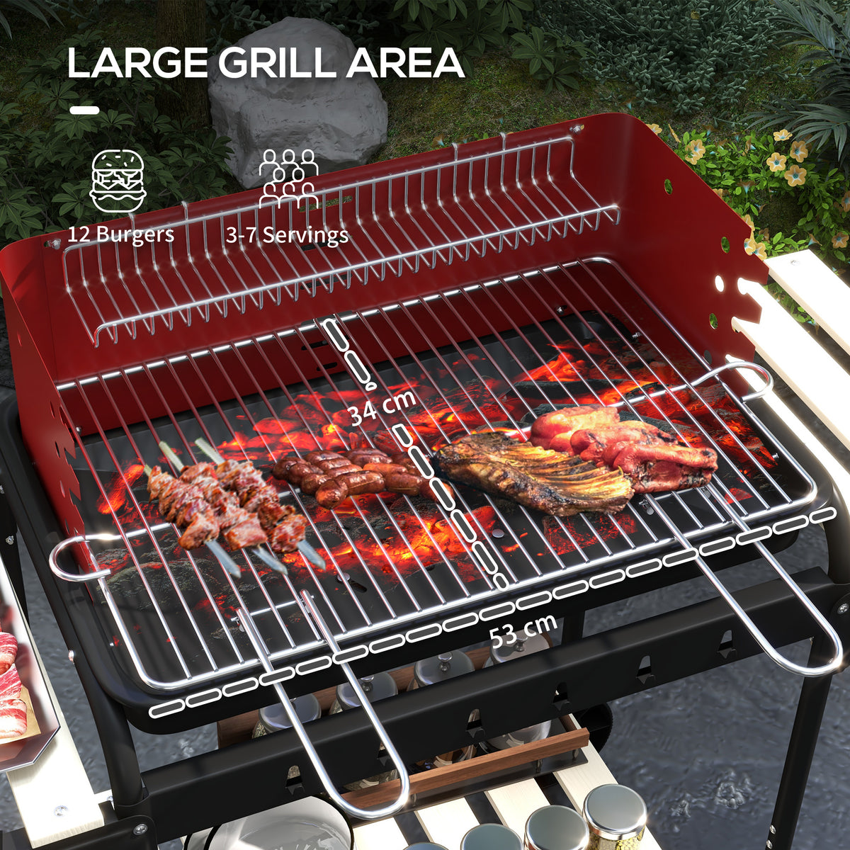 Portable charcoal barbecue grill with adjustable height