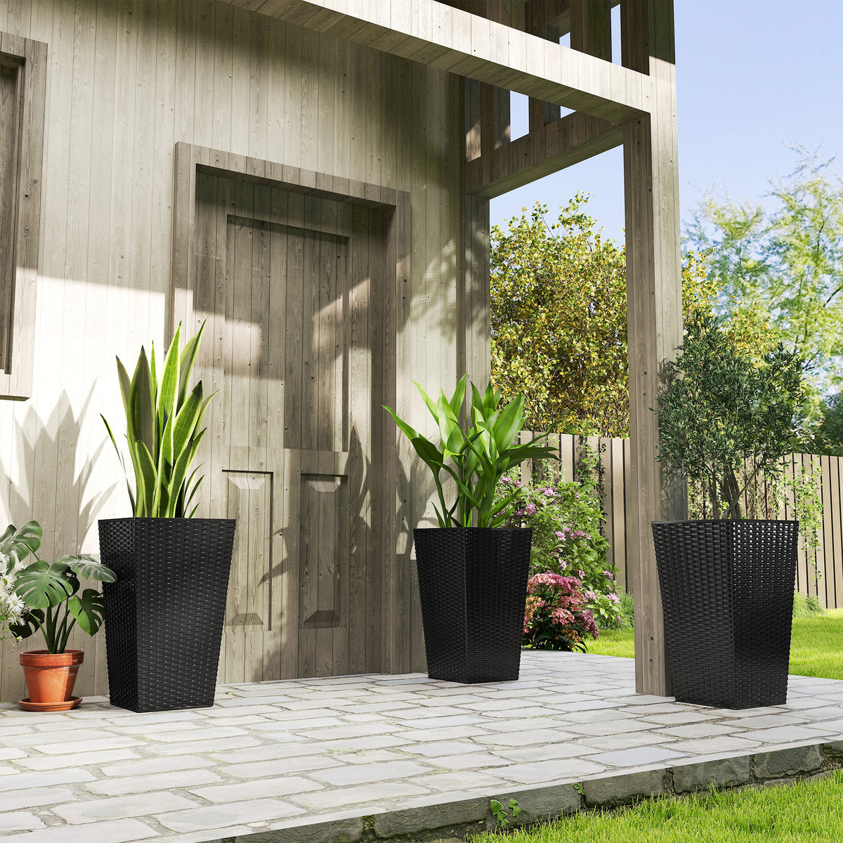 Juego de 3 maceteros altos para exterior e interior