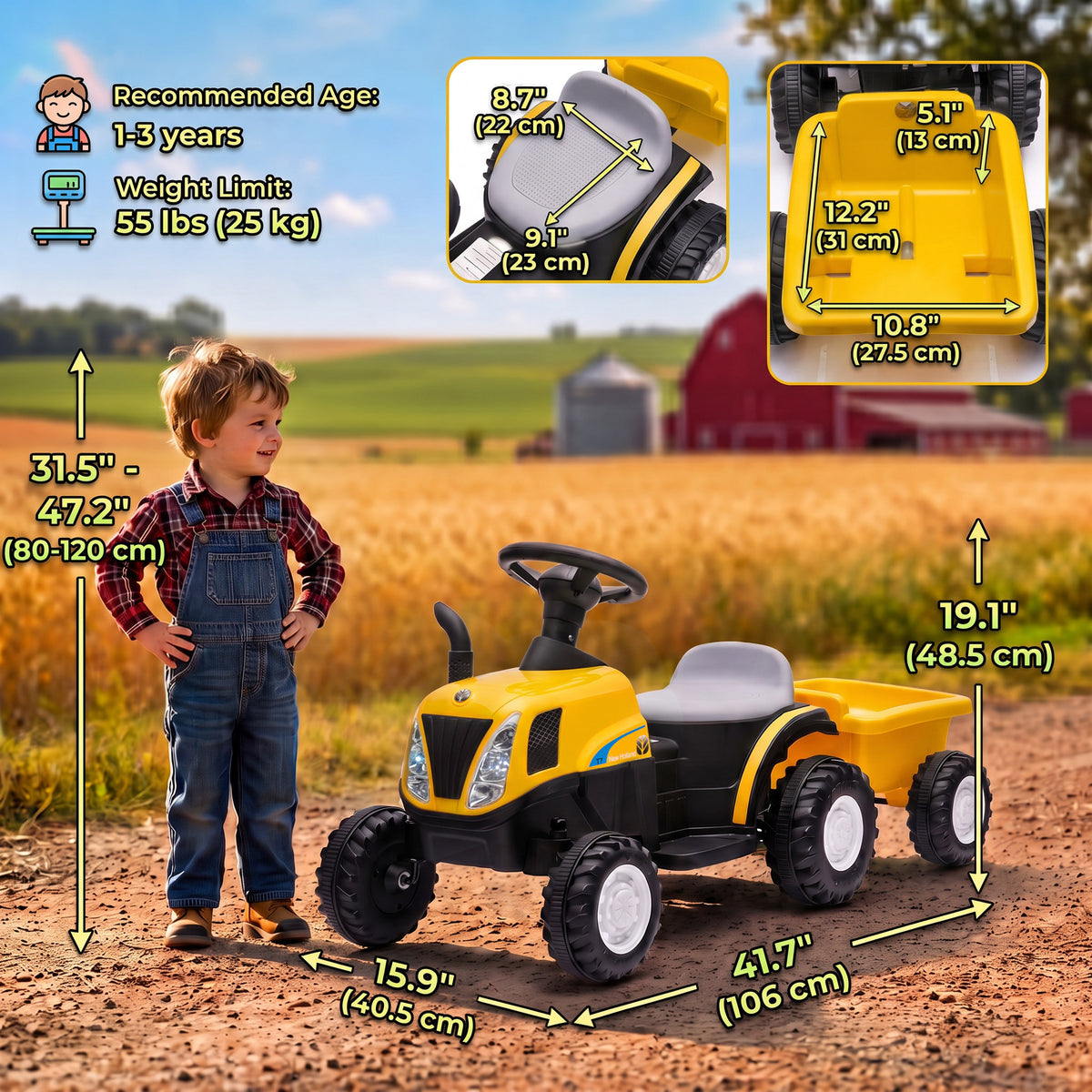 Kids Electric Ride On Tractor with Trailer