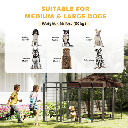 Outdoor dog kennel with waterproof canopy in steel