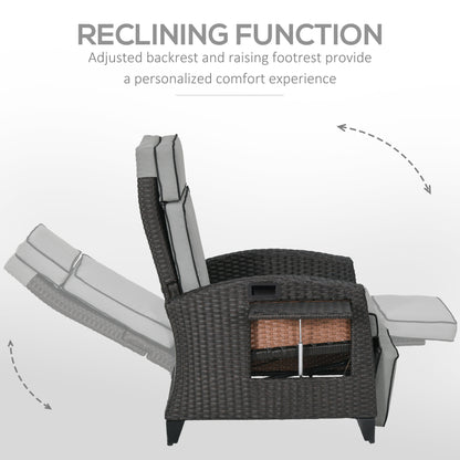 Reclining Wicker Lounge Chair with Adjustable Backrest