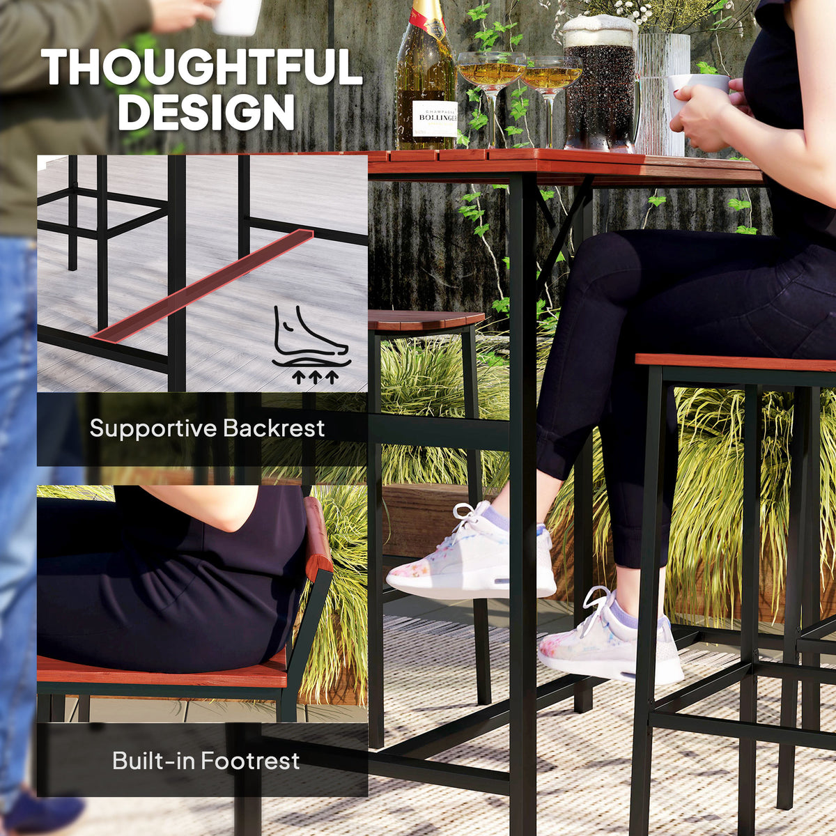 Patio bistro set 5 piece bar height table stools