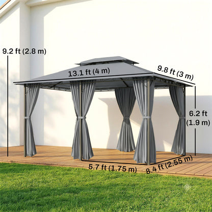 2-Tier Patio Gazebo with Removable Curtains