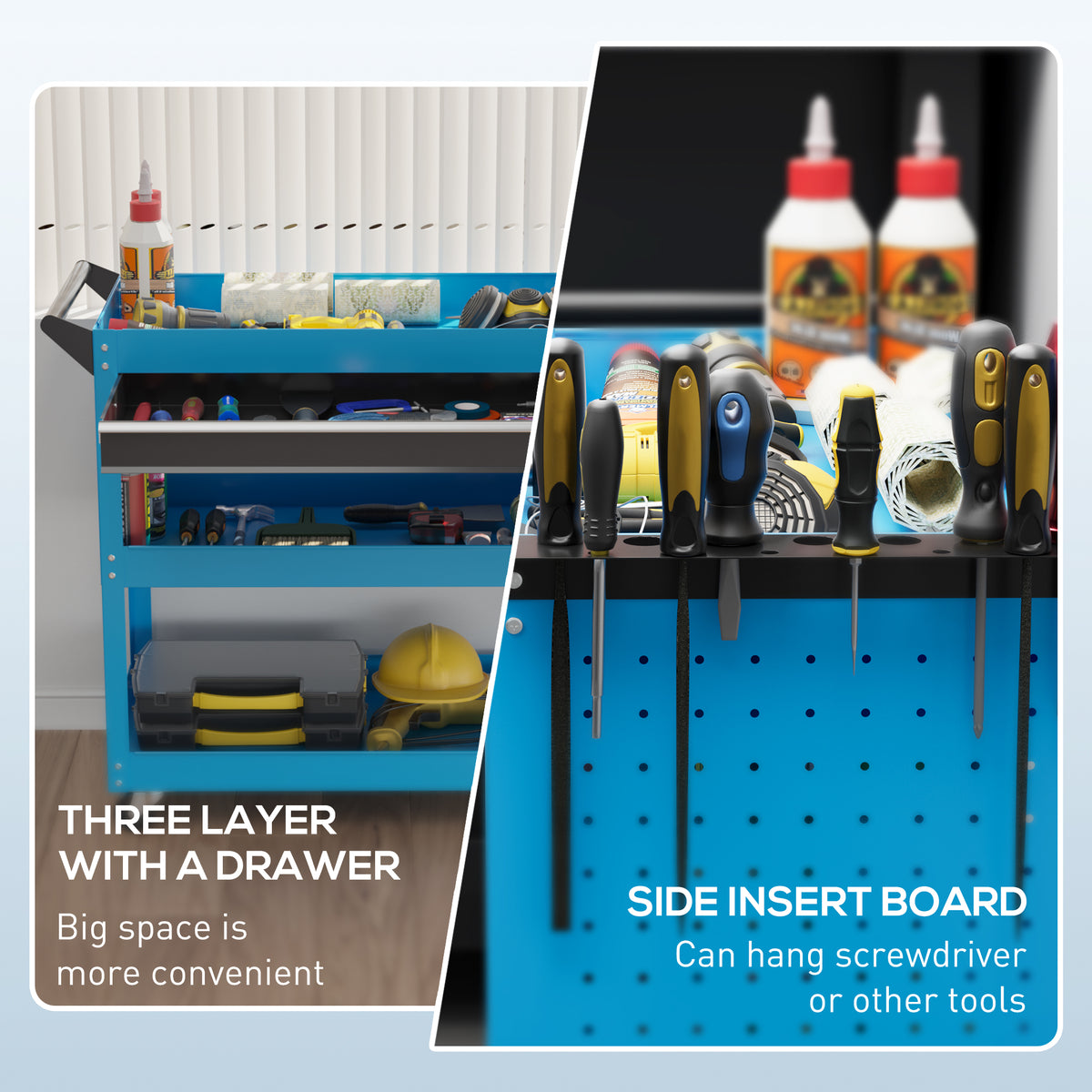Rolling steel tool cart