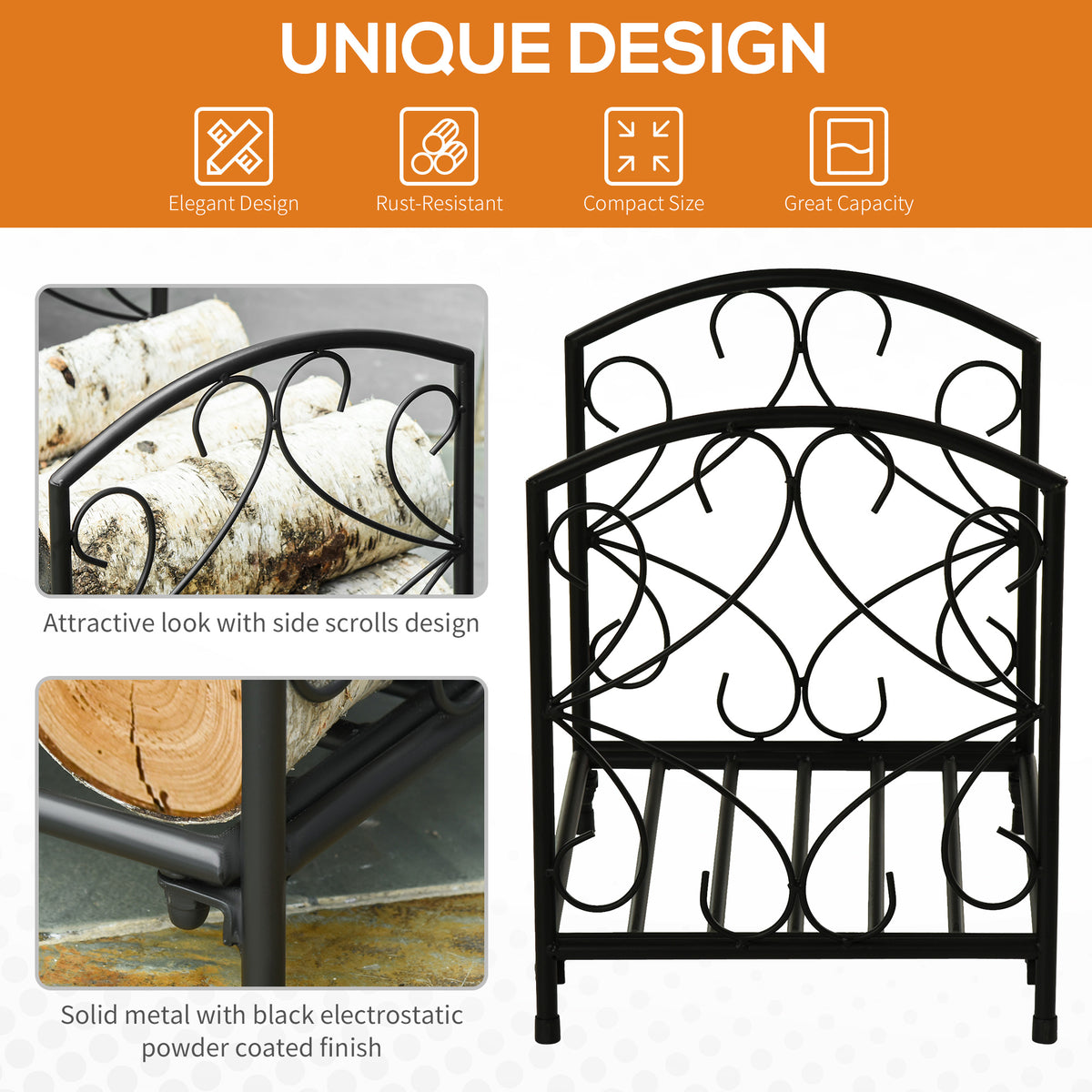 Heavy-duty metal fireplace log holder