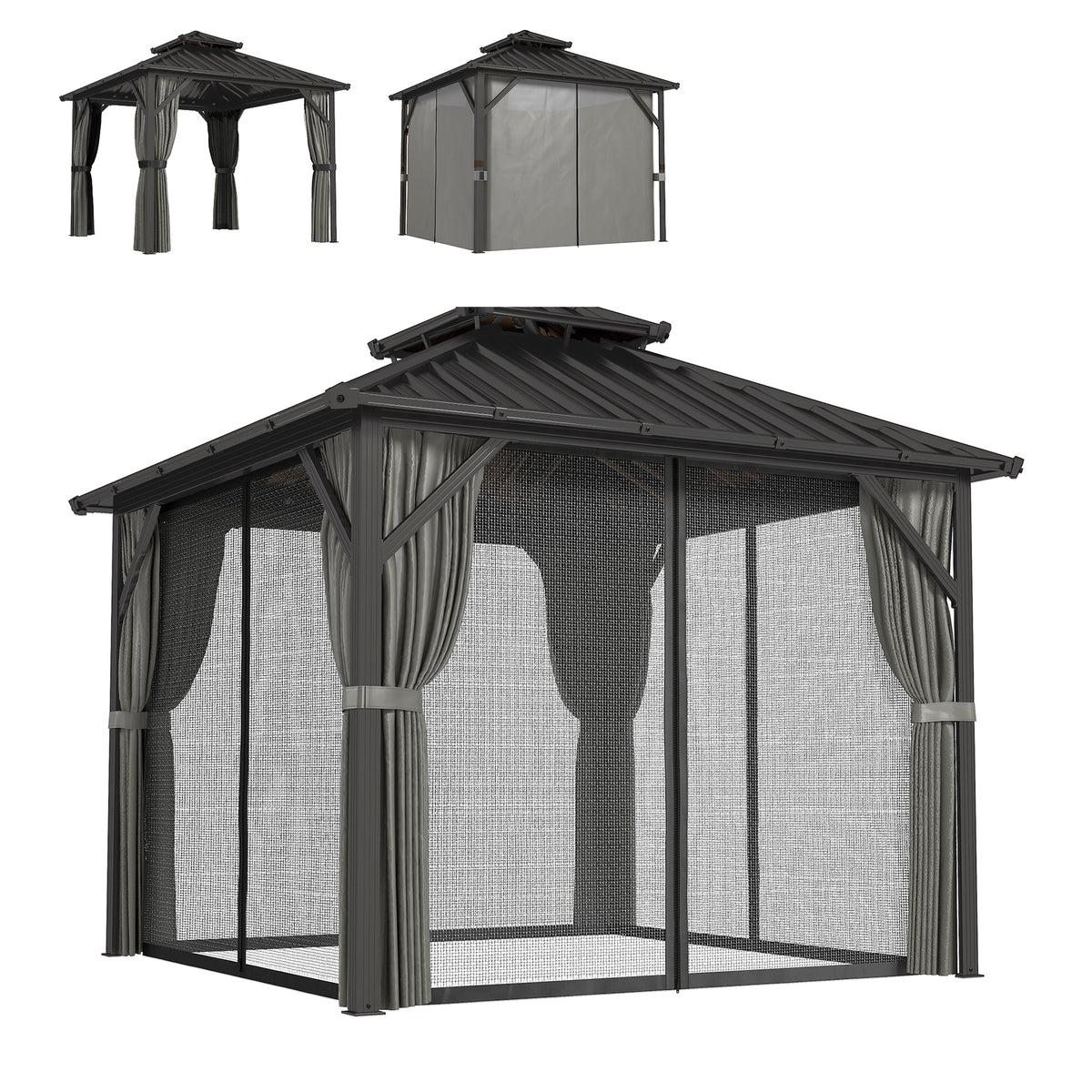 3x3m Gazebo Hardtop Galvanized Steel Aluminum Frame Dark Grey