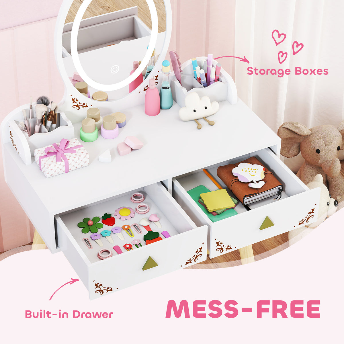 Kids Vanity Set with LED Mirror and Stool
