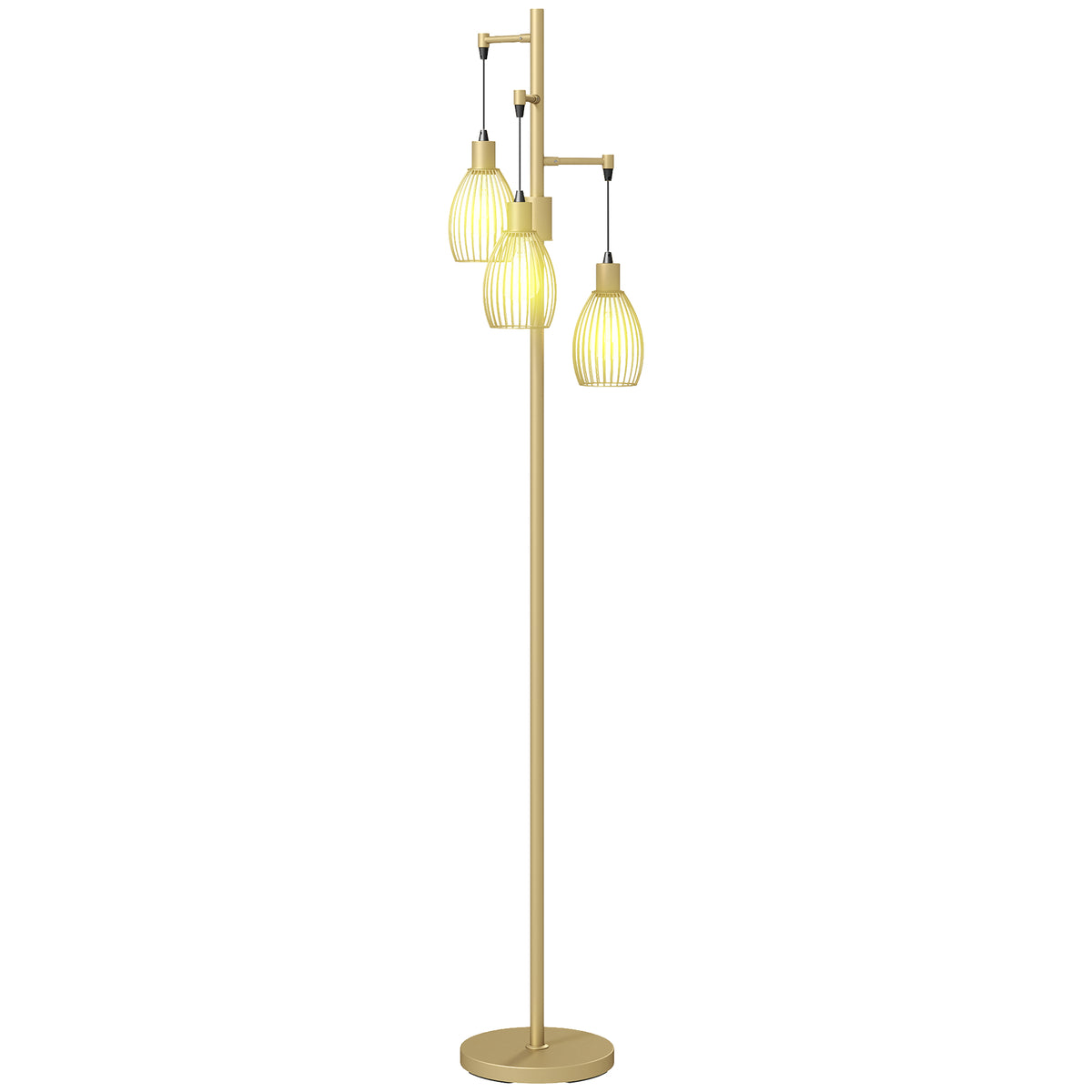 Industrial Floor Lamp 3 Hanging Cage Shades, Dimmable