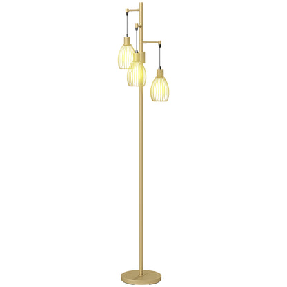 Industrial Floor Lamp 3 Hanging Cage Shades, Dimmable