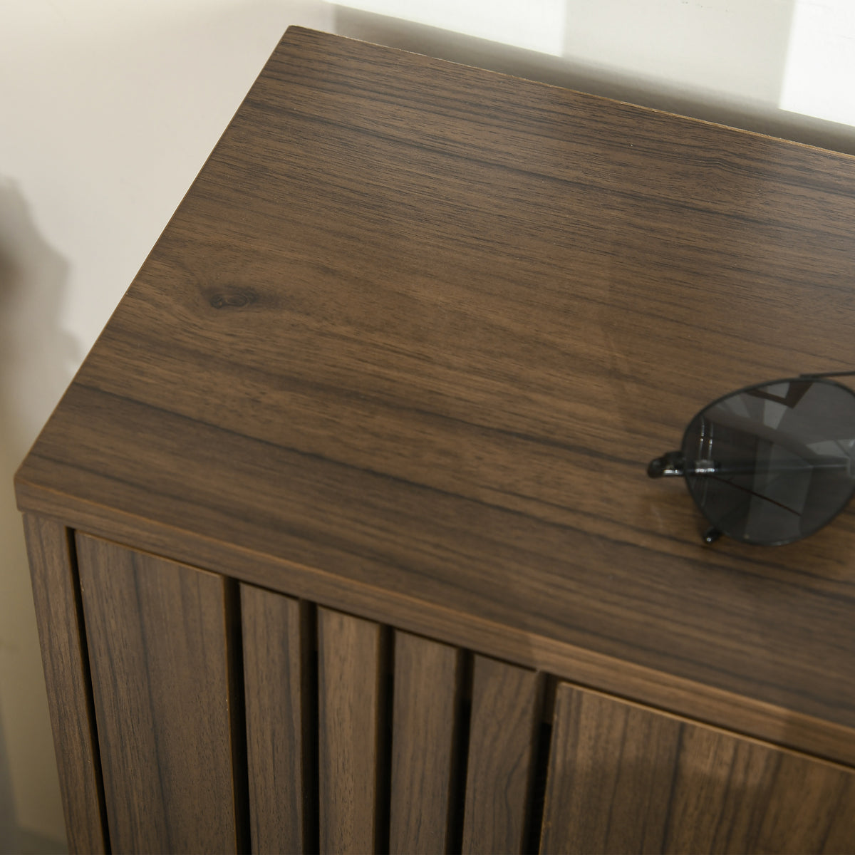 Narrow shoe storage cabinet with two flip drawers