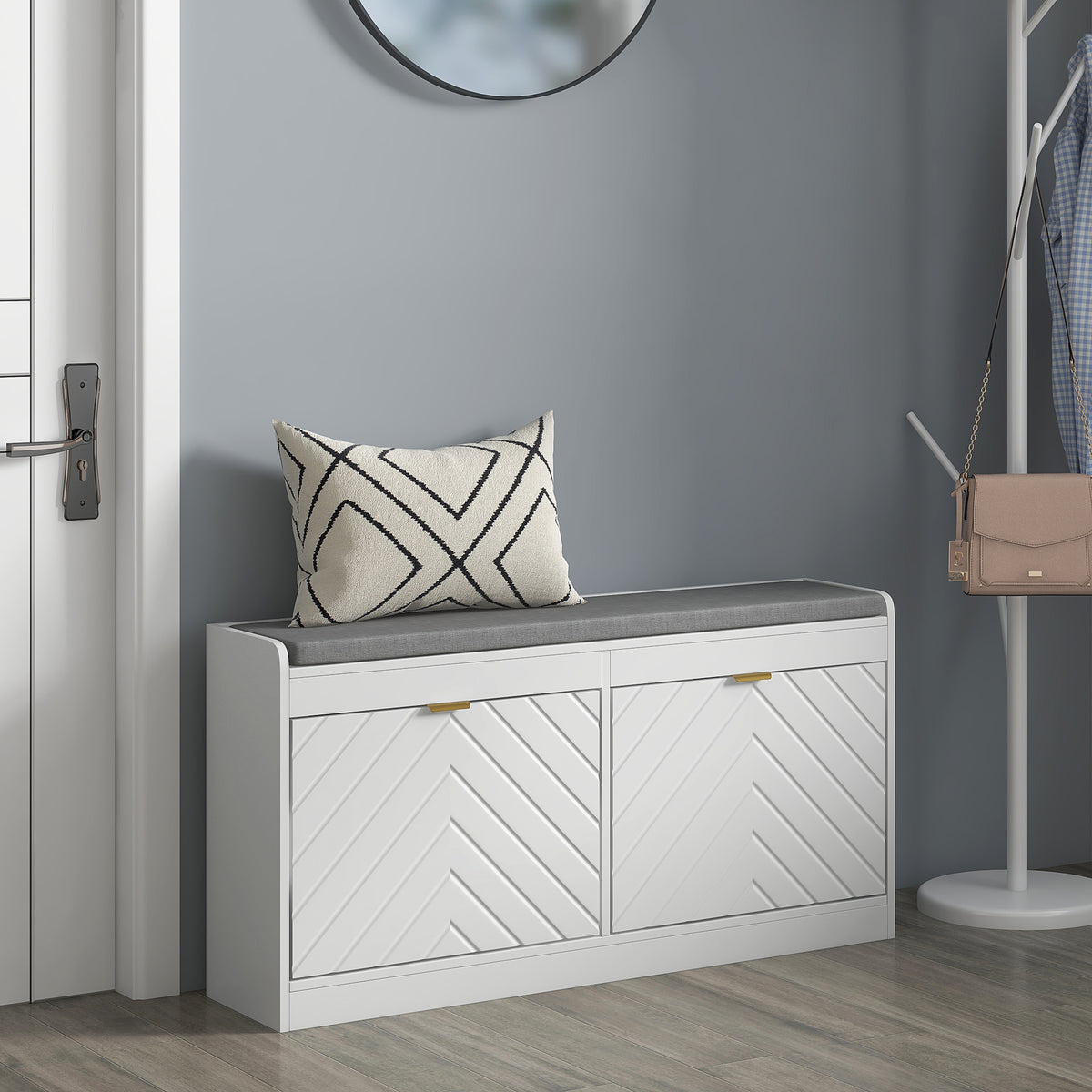 Shoe storage bench with cushion