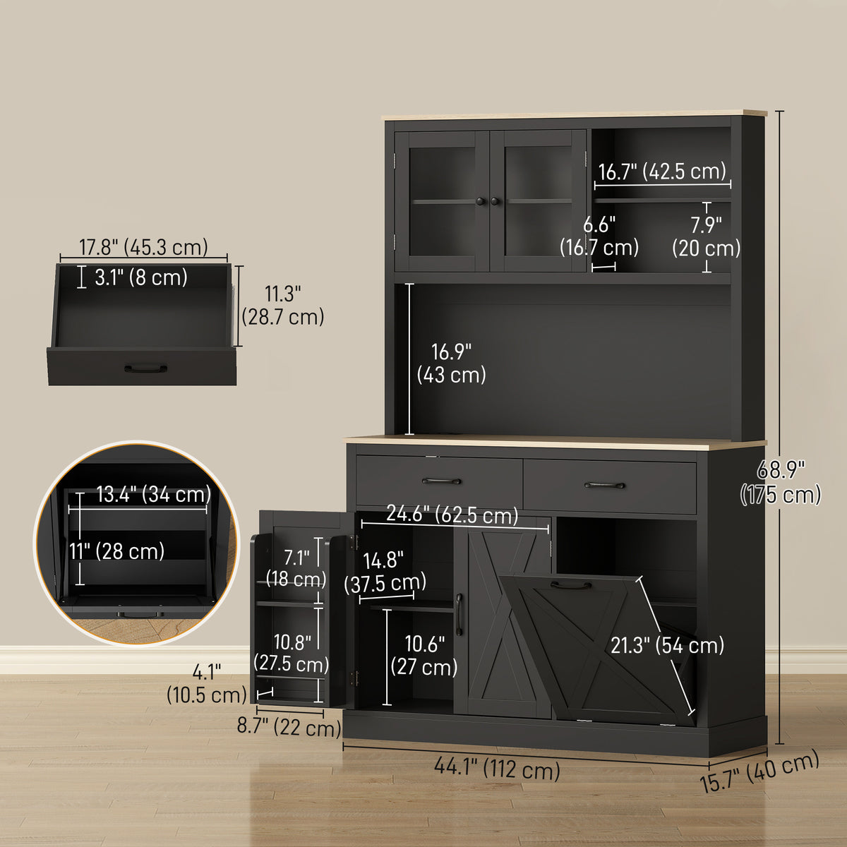 Kitchen pantry cabinet with charging station 26 L