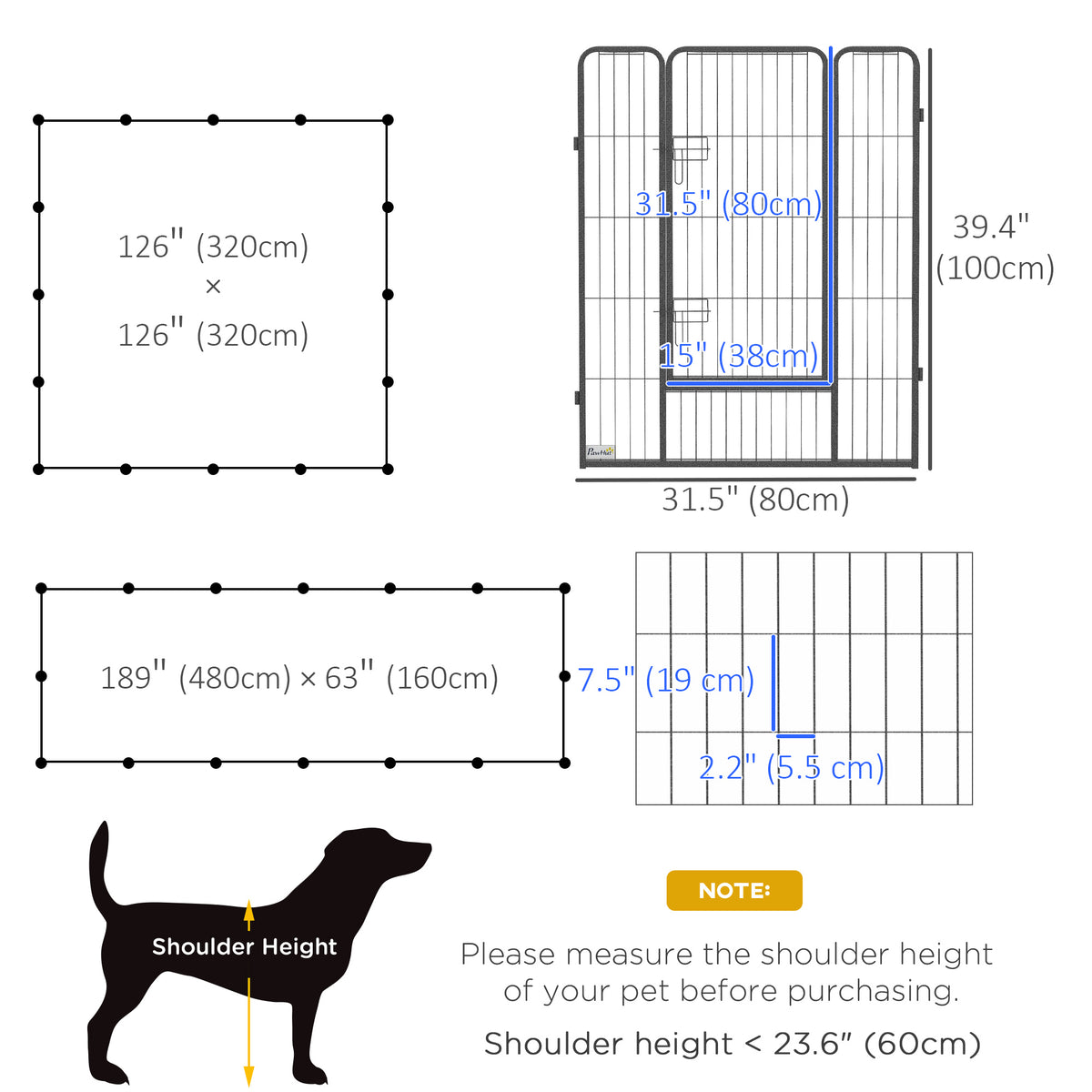 Parque para perros de 16 paneles resistente — 99 cm