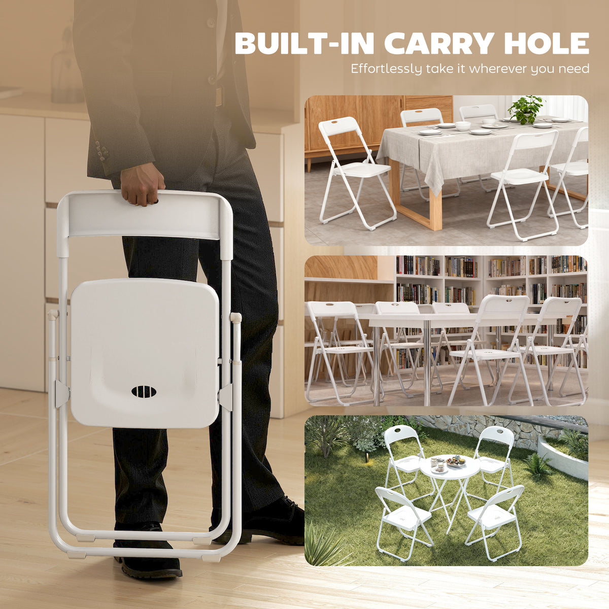Plastic Folding Chairs with Steel Frame — Set of 6