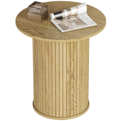 Round Fluted Accent Side Table Oak