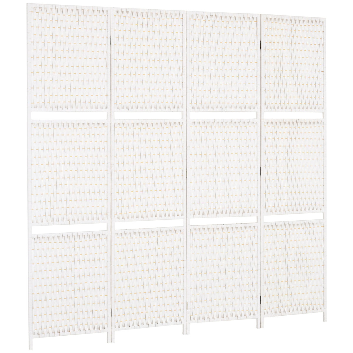 4-Panel Folding Room Divider with Shelves and Wood Frame