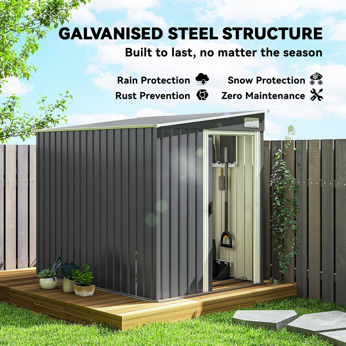 Galvanised Steel Lean-To Garden Storage Shed