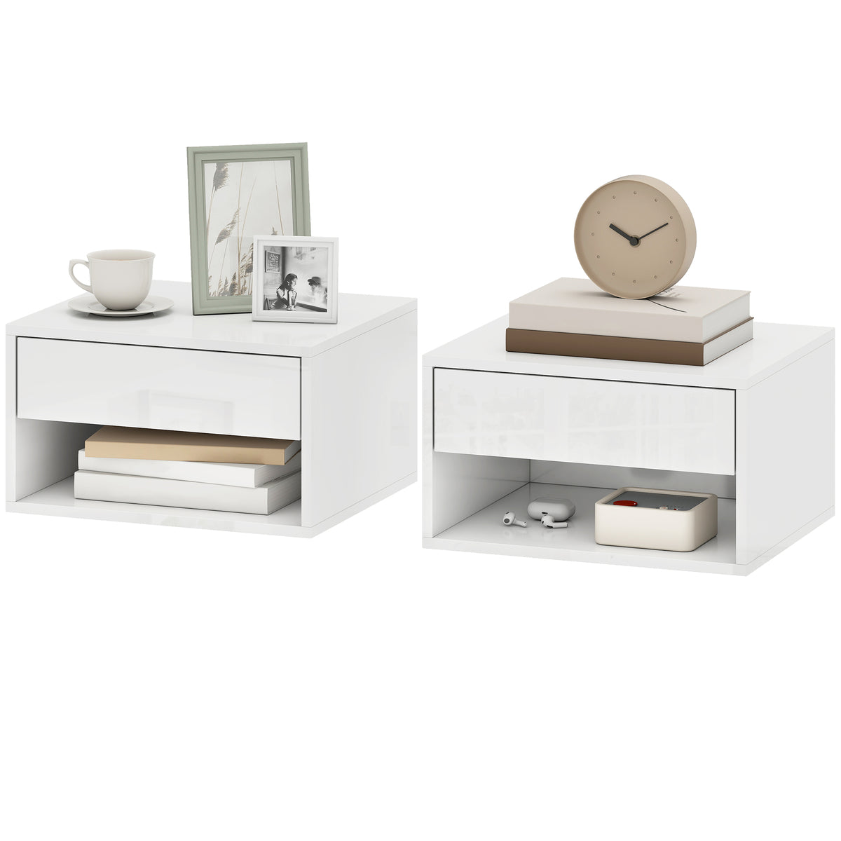 Floating bedside tables wall-mounted — Set of 2