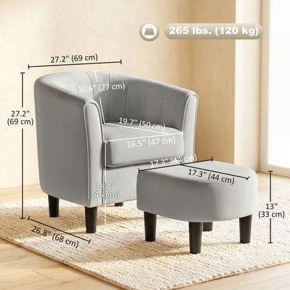 Modern Accent Chair with Ottoman and Pocket Spring Cushion