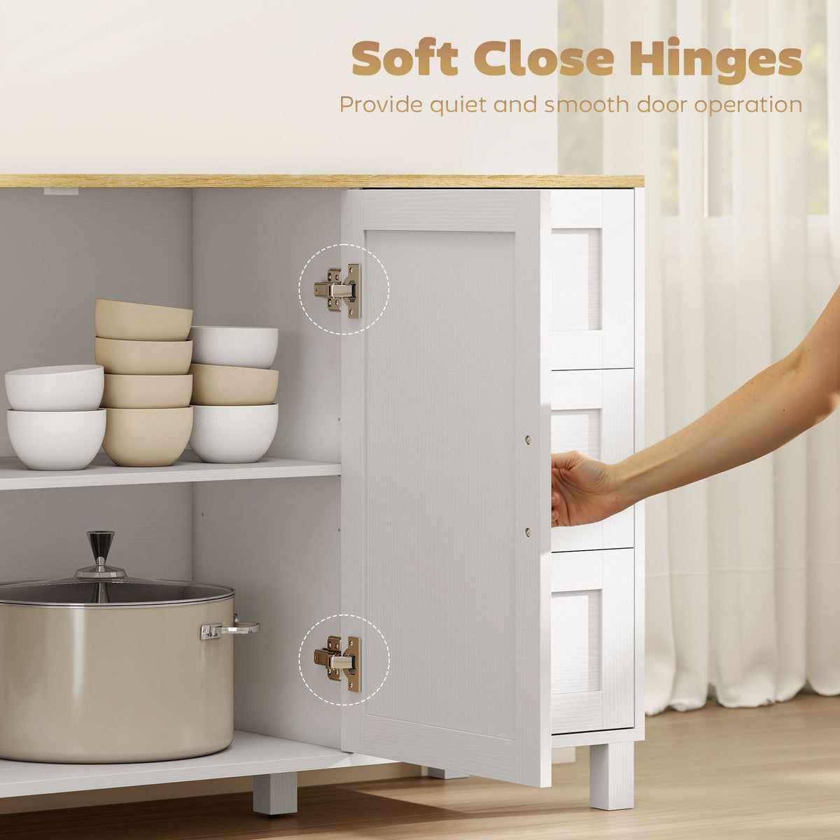 Sideboard Buffet Cabinet Soft-Close Doors 3 Drawers