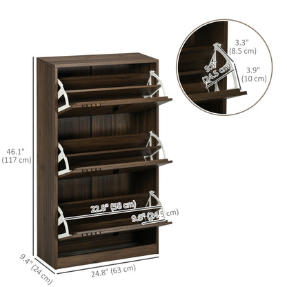 Narrow shoe storage cabinet with 3 flip drawers