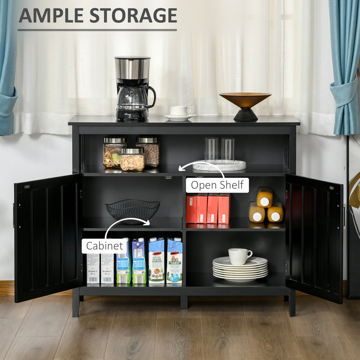 Sideboard buffet server storage cabinet with adjustable shelves