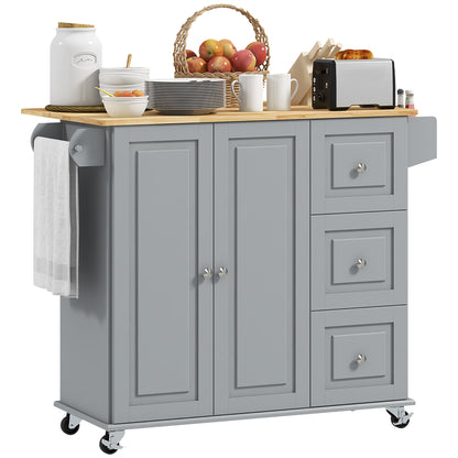 Kitchen Island on Wheels with Drop Leaf and Drawers